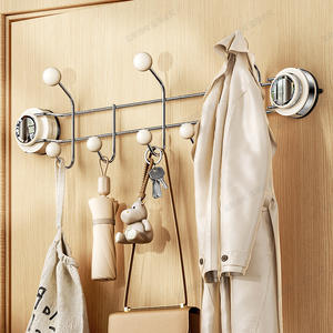 Support de rangement mural minimaliste en acier inoxydable 201 blanc laiteux avec crochets à ventouse pour vêtements, idéal pour la porte ou l'entrée - Product Image 1