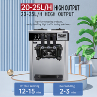 Machine à crème glacée commerciale entièrement automatique, 3 têtes, en acier inoxydable 304, pour café et pâtisserie, 20-25L/h