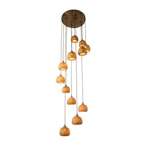 Art Bamboo <strong>Ceiling</strong> <strong>Light</strong> <strong>Boho</strong> Hand Woven Basket Wicker Hanging Lamp Villa Home Hotel Lobby Dining Staircase Modern Pendant <strong>Light</strong> - Product Image 6