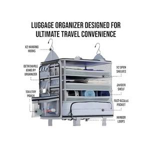 Organisateur de <span class=keywords><strong>valise</strong></span> suspendu à un seul niveau, tissu 100% polyester, grande capacité, cubes de rangement de voyage, bagages à main, literie - Product Image 1