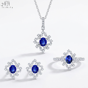 Proveedor de Hong Kong de joyería fina de alta gama, conjunto de joyería de oro blanco macizo de 18 quilates con zafiro natural y diamantes para mujer, para vestido de gala. - Product Image 1