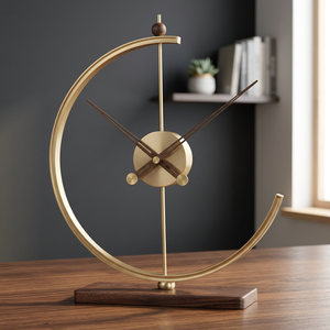 Modern Metal Abstract <b>Table</b> <b>Clock</b> with Wooden Base Decorative Desk <b>Clock</b> Home Décor Accent for Living Room Office and Bedroom Ar - Product Image 5