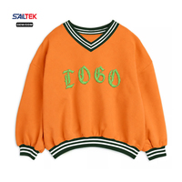Sweat-shirt col en V personnalisé avec logo pour femme, style preppy oversize, pull décontracté rayé pour l'automne et l'hiver