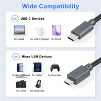 Câble USB C vers Micro USB, cordon de charge et de transfert de données Type C vers Micro USB pour chargeur mural Type C, PS4, Android