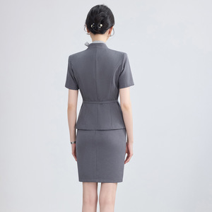 Women's Suit Set Short Sleeve Formal Work Uniform Navy Blue Black Slim Fit Professional Attire For Office Commuting - Product Image 4