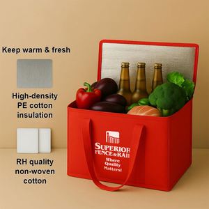 Sac isotherme de grande capacité pour l'extérieur, sac à lunch de pique-nique de couleur rouge, sac fourre-tout personnalisé en tissu non tissé, personnalisation. - Product Image 5