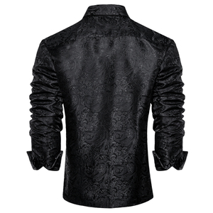 Camicia da <span class=keywords><strong>uomo</strong></span> DiBanGu in seta e poliestere con perline, nera a tinta unita, fantasia Paisley, <span class=keywords><strong>rosso</strong></span> argento, a maniche lunghe, con colletto a risvolto, per ballo di fine anno - Product Image 2