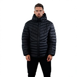 Winter Men's Hooded Puffer <b>Jacket</b> with Stand Collar and Front Logo Outdoor Warm Quilting Zipper Closure High Street Style - Product Image 2