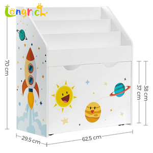 <span class=keywords><strong>Bibliothèque</strong></span> pour enfants Organisateur de jouets <span class=keywords><strong>Coffre</strong></span> et <span class=keywords><strong>bibliothèque</strong></span> avec 3 étagères Boîte de rangement avec roues Thème d'espace polyvalent - Product Image 3
