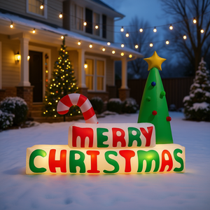 Decoraciones Inflables Navideñas para Jardín, Árbol de Navidad, Bastón de Caramelo, Letrero de Feliz Navidad Iluminado de 8 Pies - Product Image 2