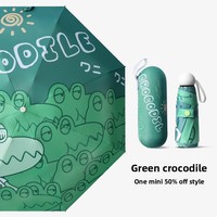 Nouveau Parapluie de Poche Manuel Mini Pliant 8 baleines, Motif Canard Mignon, Revêtement Caoutchouc Noir Anti-UV, pour Soleil et Pluie