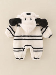 Combinaison à capuche rayée pour l'hiver, double face en peluche douce et vêtements pour bébé, adorable petit chien à capuche pour sortir - Product Image 3