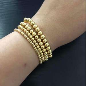 Piccolo 3mm 4mm 6mm gioielli da donna in acciaio inossidabile fatti a mano regolabili in <span class=keywords><strong>argento</strong></span> con perline a sfera in oro braccialetto elastico con perline in oro - Product Image 4