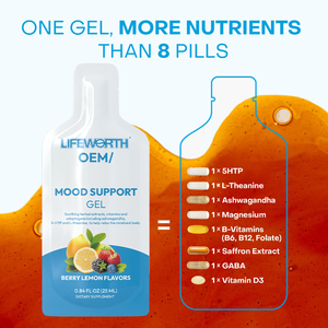 LIFEWORTH <span class=keywords><strong>Ashwagandha</strong></span> 5-HTP GABA Geles líquidos Suplementos de apoyo al estado de ánimo saludable - Product Image 3