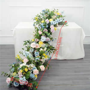 DKB Wholesale Elegant Artificial Silk White pink Flower Row Floral Runner for Wedding Proposal Party Aisle <b>Table</b> Decorations - Product Image 2