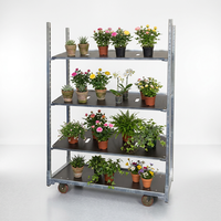 Chariot danois de serre en métal pour horticulture, chariot à fleurs avec étagères réglables, chariot de transport mobile pour plantes pour pépinière et ferme