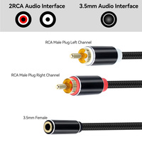 Câble audio RCA 3,5 mm plaqué or avec gaine en PVC, adaptateur mâle-femelle pour ordinateur portable, tablette, smartphone, TV, lecteur DVD, haut-parleur