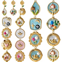Liontin Bunga Tetesan Minyak Mutiara Alami Berlapis Emas Asli 18k Baja Tahan Karat Senmei untuk Kalung DIY