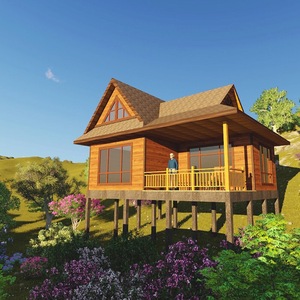 Villa rustique en bois à deux étages avec véranda pour jardin ou usage en station balnéaire - Product Image 1
