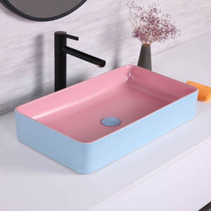 Lavabo Rectangular de Cerámica Rosa Mate para Encimera de Baño - Product Image 2