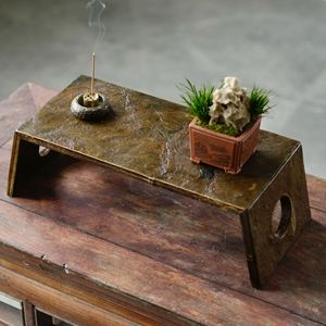 Table à thé en bambou et roche en forme de falaise, accessoires de cérémonie du thé en terre cuite de forme irrégulière - Product Image 1
