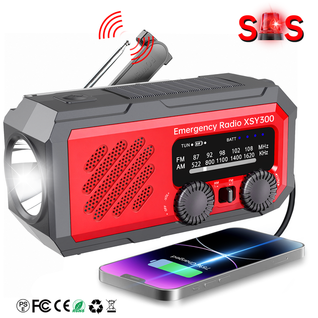 FM AM Radio Hand Crank Flashlight Plastic Portable Rechargeable Emergency Use for Home Outdoor