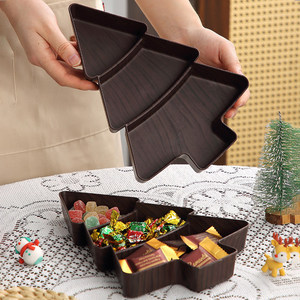 Assiette de service réutilisable en plastique à motif bois de Noël, pour fruits, noix et bonbons, idéale pour les réceptions de Noël à la maison - Product Image 5