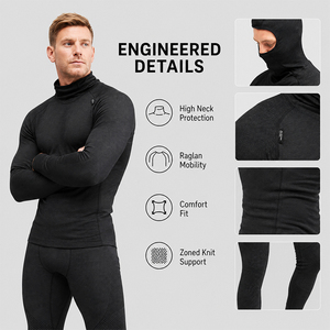 Ensemble thermique de sport d'extérieur pour homme en laine à séchage rapide, pull à manches longues, personnalisable avec logo, haut de gamme, chaud, respirant, pour la randonnée et la course à pied - Product Image 3