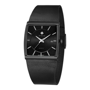 Montre-bracelet à quartz pour homme, cadran carré, bracelet maille, affichage calendrier, étanche, lumineuse, style affaires et décontracté, couleur or, vente en gros - Product Image 3