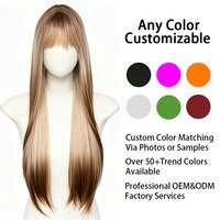 Perruque synthétique longue et droite, blonde et brune, avec frange complète, résistante à la chaleur, pour femmes, usage quotidien, cosplay et fêtes, avec bonnet ajustable – Approvisionnement direct usine