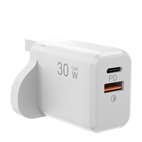 Chargeur mural double port PD Type-C 30W GaN, prise EU UK AU, charge super rapide, protection OTP pour téléphones mobiles et tablettes