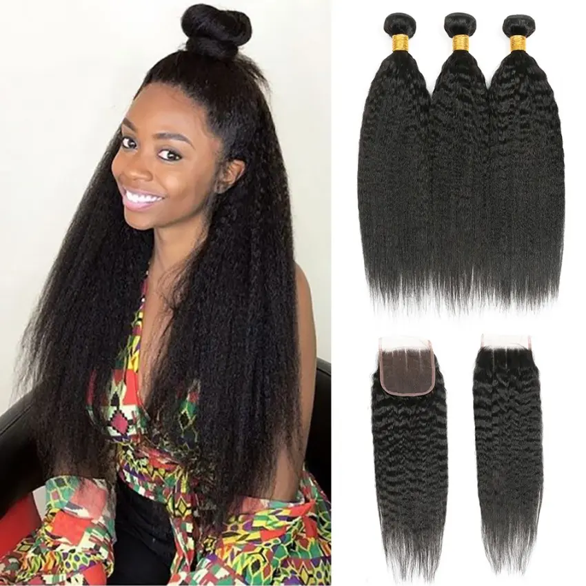 10A Brazilian Kinky Straight Human Hair 100% Unprocessed Brazilian Virgin Hair Extensions Curly Hair for Black Women