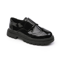 Chaussures Oxford pour enfants en PU verni noir brillant, style brogue à lacets, à plateforme épaisse et semelle crantée, pour uniforme scolaire, vente en gros usine