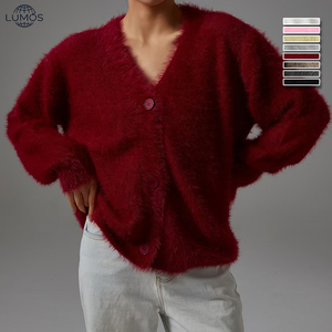 <span class=keywords><strong>Cárdigan</strong></span> de punto suelto para <span class=keywords><strong>mujer</strong></span> con cuello en V, de poliamida, con botones, amarillo, con pelo sintético de conejo. - Product Image 1