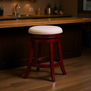 24 Inch Cherry Finish Counter <b>Stool</b> With Beige Fabric Seat Bar <b>Stool</b> Traditional Design <b>Wood</b> Frame Commercial Furniture - Product Image 2