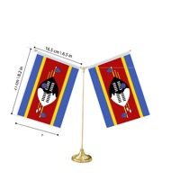 Drapeau de table numérique imprimé personnalisé en forme de Y, mini drapeau de Swaziland avec base métallique pour décorations