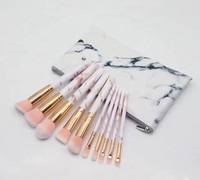 Pinceaux de maquillage plats synthétiques vegan à manche en plastique, lot de 10 pièces pour le visage, les yeux, le mascara, le baume à lèvres, le rasage, échantillon gratuit
