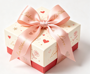 Ruban en satin rose avec imprimé cœurs dorés, ruban gros-grain en polyester pour emballage cadeau, décoration de bouquets, certifié OEKO‑TEX - Product Image 1