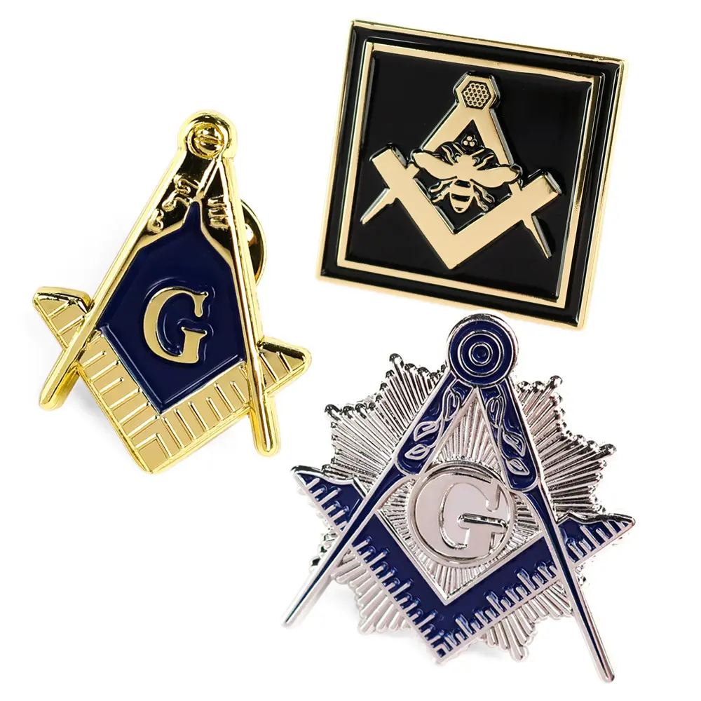 Produttori di spille massoniche personalizzate cina freemason spille massoniche irregolari regalo del club spille smaltate morbide con scatola acrilica