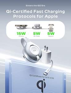 LISEN Chargeur sans fil 3-en-1 Qi2 15W Station de charge rapide magnétique pliable pour iPhone 17 16 15 Watch <span class=keywords><strong>AirPods</strong></span> Bureau - Product Image 6