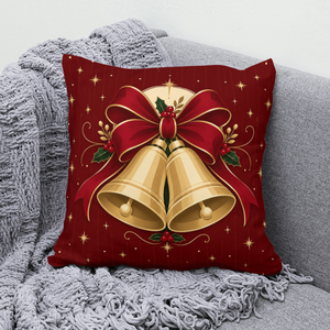 Funda de cojín de terciopelo personalizada con campana dorada, decoración navideña, 18x18 pulgadas, funda de almohada para dormitorio o sofá - Product Image 1