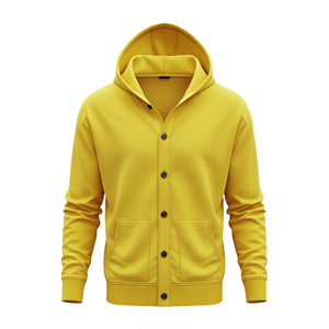 Bangladesh OEM Custom <b>Knitted</b> <b>White</b> Winter <b>Cardigan</b> Button Hoodie Long Sleeve Drawstring Dual Pockets Eco-Friendly - Product Image 4