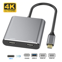 Hub USB-C 4 en 1 al por mayor OEM ODM, 5Gbps, doble salida para 4K30Hz, carga PD, estación de acoplamiento para laptop de aleación de aluminio, en stock