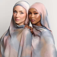 Nieuwe trend lichtgewicht modal hijab voor moslimvrouwen, ademende bloemenprint sjaal, zacht en geweven tie-dye stijl