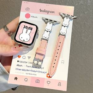 Correa de Repuesto de Cuero Estilo INS para Mujeres y Niñas, Compatible con <span class=keywords><strong>Mi</strong></span> <span class=keywords><strong>Band</strong></span> 11 9 Pro, Apple Watch S11 S10, Adorno Metálico de Conejo, Correa de Lujo - Product Image 3