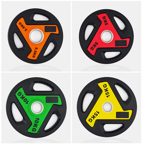 Disques d'haltérophilie à trois trous <span class=keywords><strong>en</strong></span> caoutchouc pour fitness, plaque d'haltères <span class=keywords><strong>en</strong></span> <span class=keywords><strong>fonte</strong></span> colorée pour compétition - Product Image 6