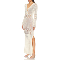 Robe en tricot pour femmes avec col en V, robe de plage maxi en crochet transparente et fendue sur le côté, pour les vacances