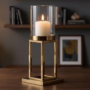 Modern Metal <b>Hurricane</b> Candle Holder with Glass Cylinder Decorative Floor <b>Lantern</b> Pillar Candle Stand for Home Decor - Product Image 4