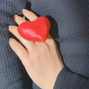 2022 New Trendy Cute Fabric Big Red Blue Love Chubby Acrylic Resin Rings for Women Charms Gifts Jewelry Wholesale