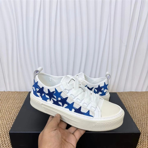 White Canvas <b>Sneakers</b> With Red Star Pattern Platform Lace-Up Round Toe Breathable All Seasons Walking Shoes - Product Image 2